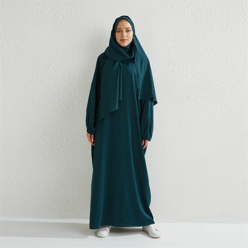 Muslim Abaya Prayer Dress Islamic Clothing Women Jilbab One-piece Hooded Smocking Sleeve Dubai Saudi Black Robe Turkish Modesty