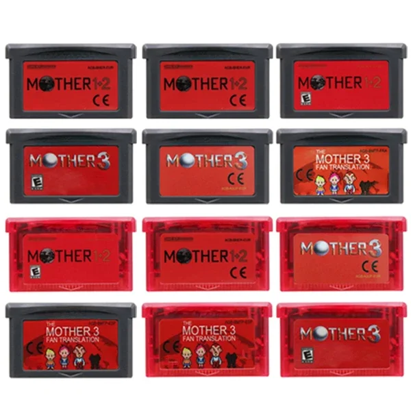 GBA Mother-Serie Spielkassette, 32-Bit-Videospielkonsolenkarte, Mutterversion 1,2,3 US/EUR/ESP/FRA, rotes und graues Gehäuse für