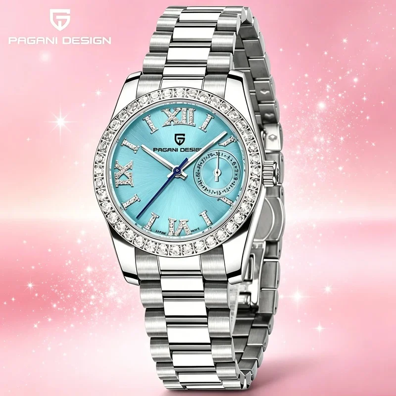 PAGANI DESIGN 1776 32MM Women Quartz Watch, VH65, Sapphire, Stainless Steel Diamond Dial Ladies Gift Watch