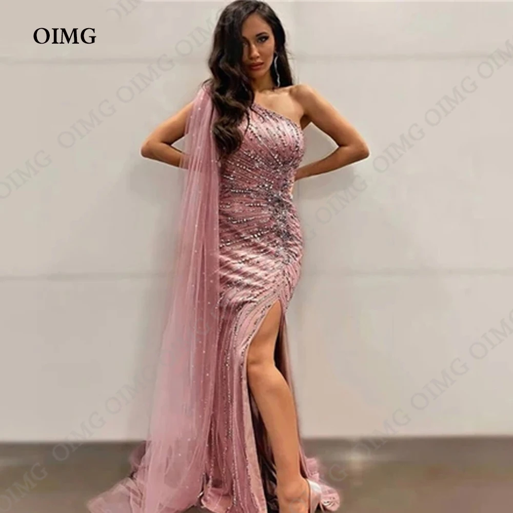 Oimg Duaty Roze Glanzende Pailletten Avondjurken Luxe 2024 Celebrity Pailletten Kralen Lange Vloerlengte Prom Feestjurk Vestid