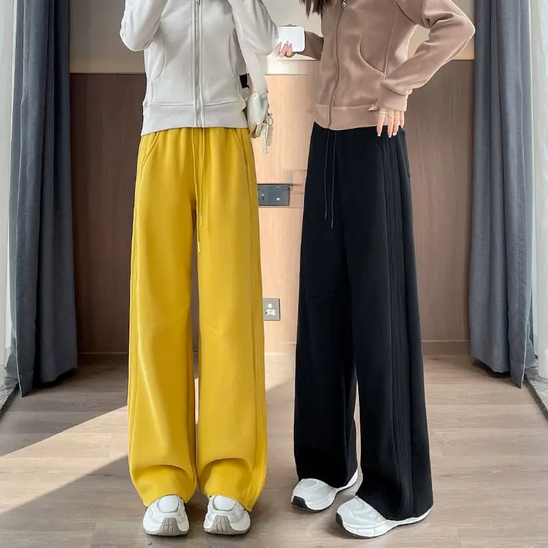 

Желтые прямые спортивные брюки-бананы для высоких женщин, с высокой талией, утягивающие, с широкими штанинами, весна-осень, новинка