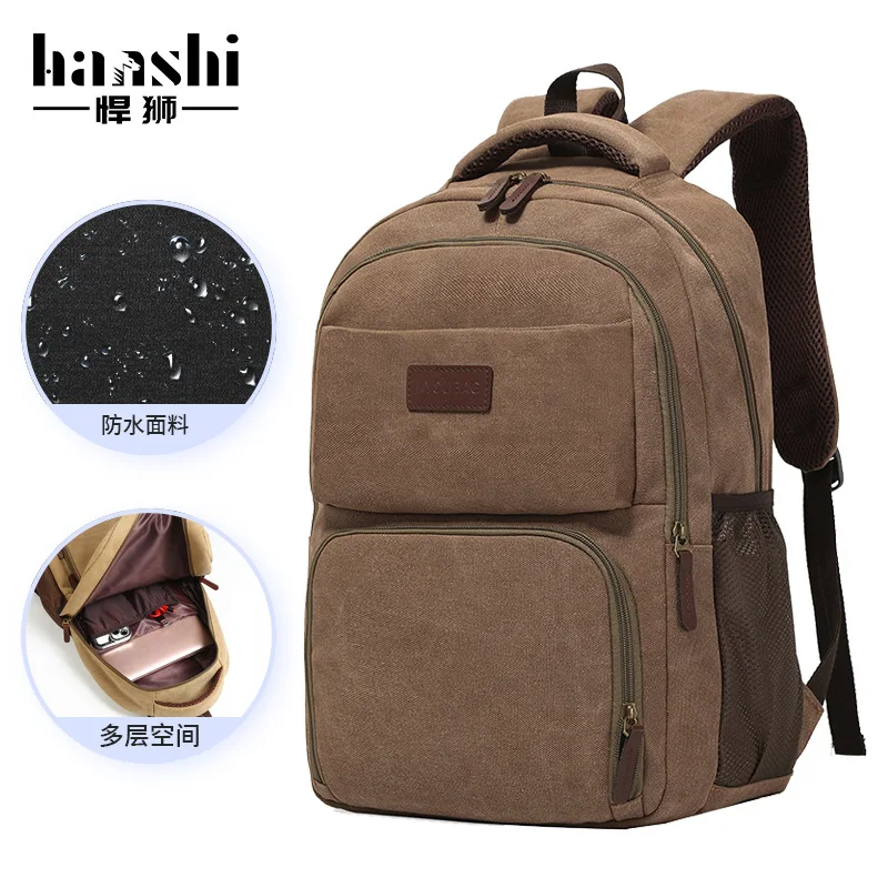 Large Capacity Canvas Backpack with Laptop Pocket in Brown