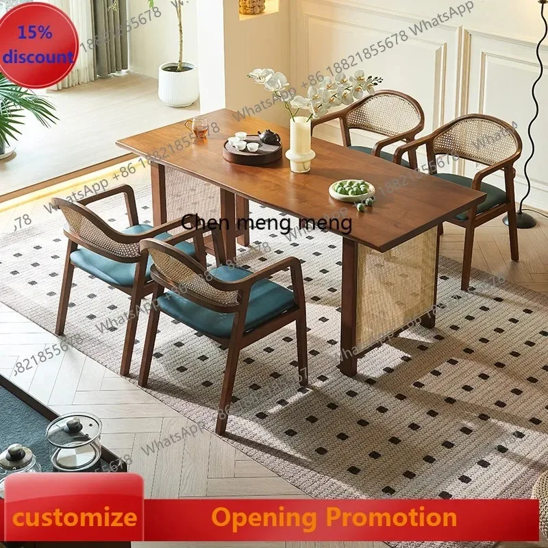 

Nordic solid wood modern simple ash wood small apartment rattan dining table and chair combination