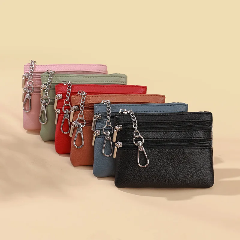 

2025 New Double Zipper Coin Purse Women Solid Color PU Soft Leather Wallet Women Coin Card Holder Wallet for Girls