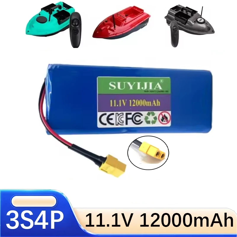 

12V Battery 11.1V 12000mAh 3S4P Lithium-ion 18650 Battery Pack W/ BMS for Backup Power Ups CCTV Camerar Speaker Bait Boat