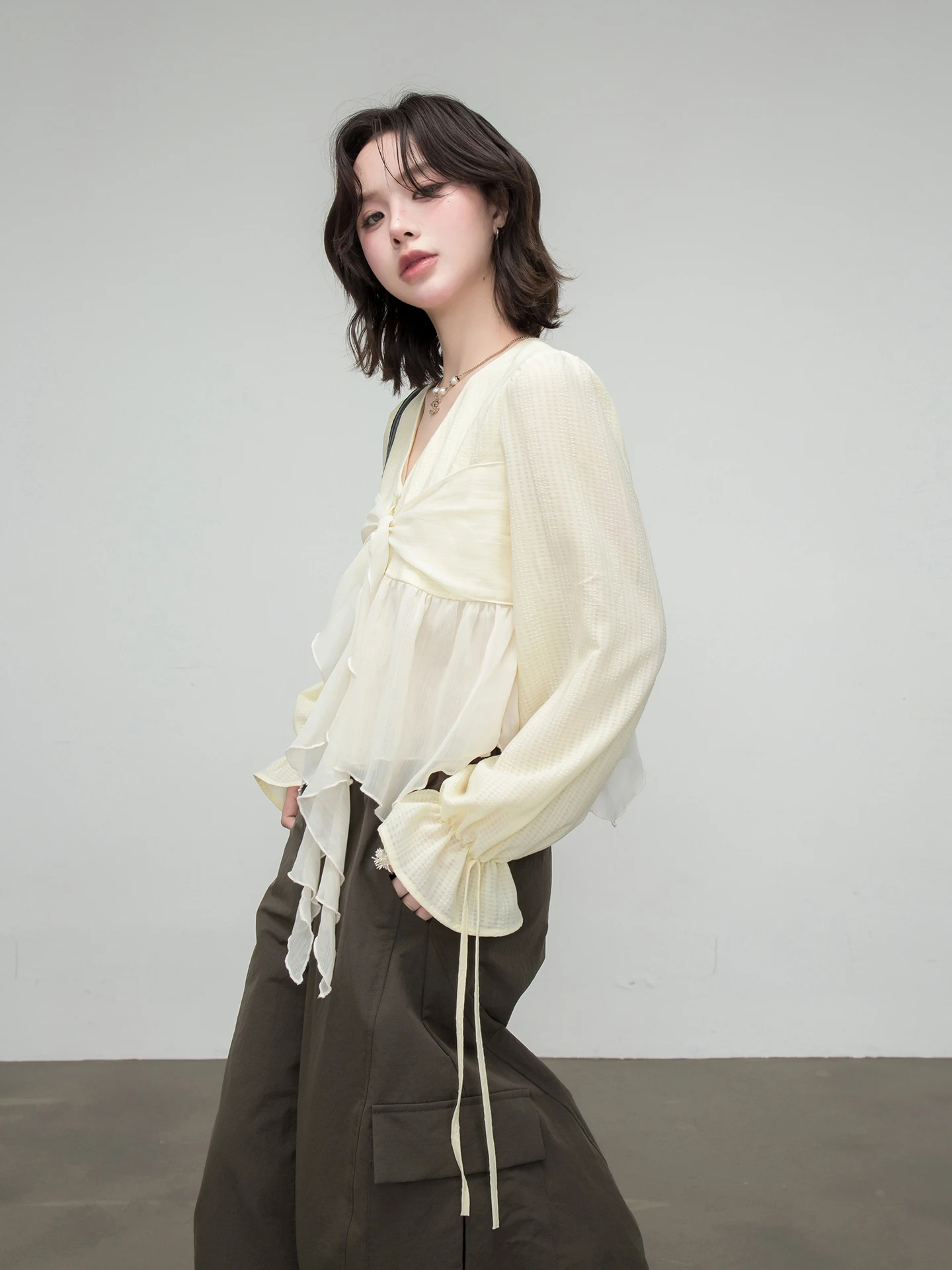 

ONEOFUUU Женское длинное шифоновое шифоновое платье с бантом Sweet Sle, свободный крой V-Ne, весеннее модное желтое клетчатое платье Cheere...