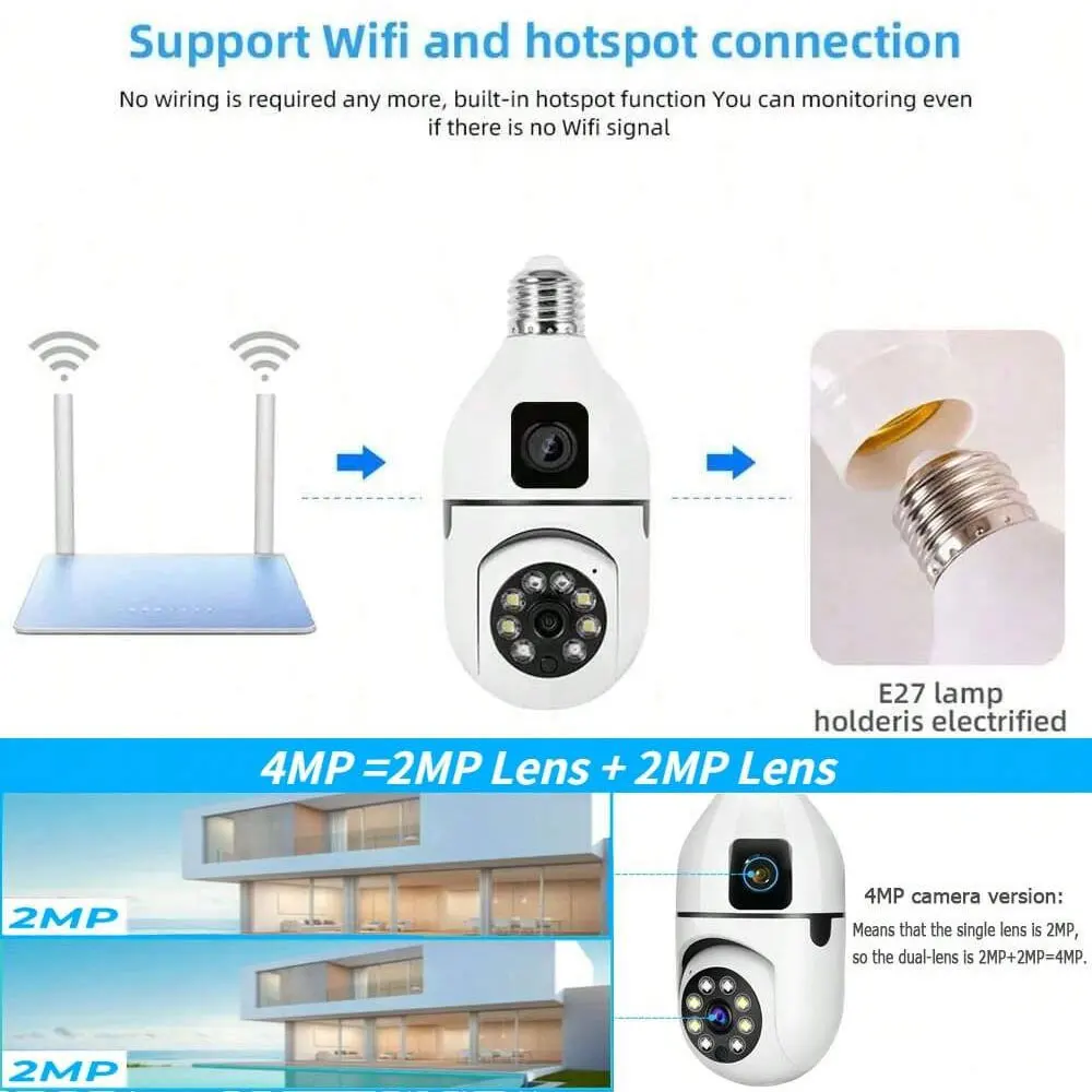 Imagem -05 - Monitor de Segurança Cctv Interior 4mp E27 hd Lente Dupla Vigilância Wifi Visão Noturna Câmera 360 Ptz Rastreamento Humano Monitor de Segurança