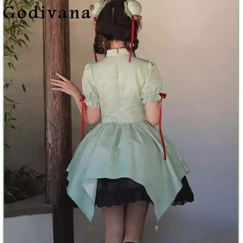 中国風要素ロリータドレスセット女性刺繍 Cos 古代スタイルドレス女の子夏半袖新しいコスプレドレス