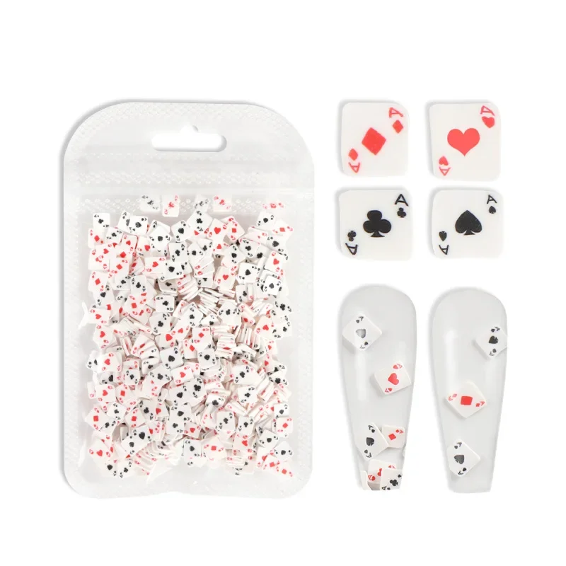 

10g Poker Chip Shape Polymer Soft Clay Nail Flakes Heart Design Playing Card Themed Nail Art Decorations DIY Craft Accessories