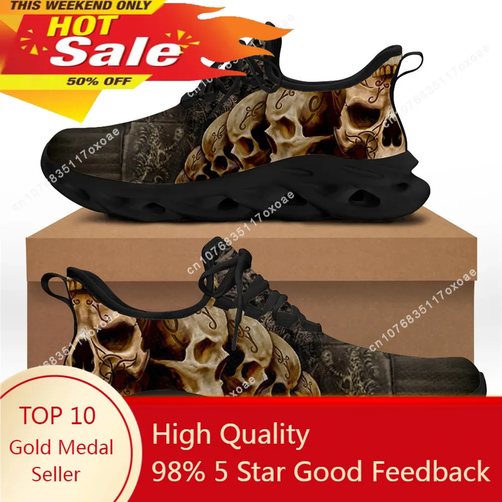 Spring Flats Men Shoes Cool Punk Skull Design Casual Men\'s Sneakers Summer Boys Lace-up Walking Footwear Zapatillas