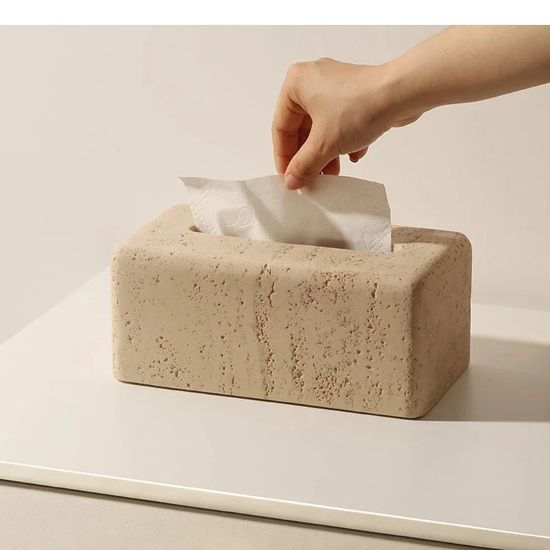 Simplicity Sandstone Material Tissue Box Tea Table Tabletop Removable Napkin Household Storage Container