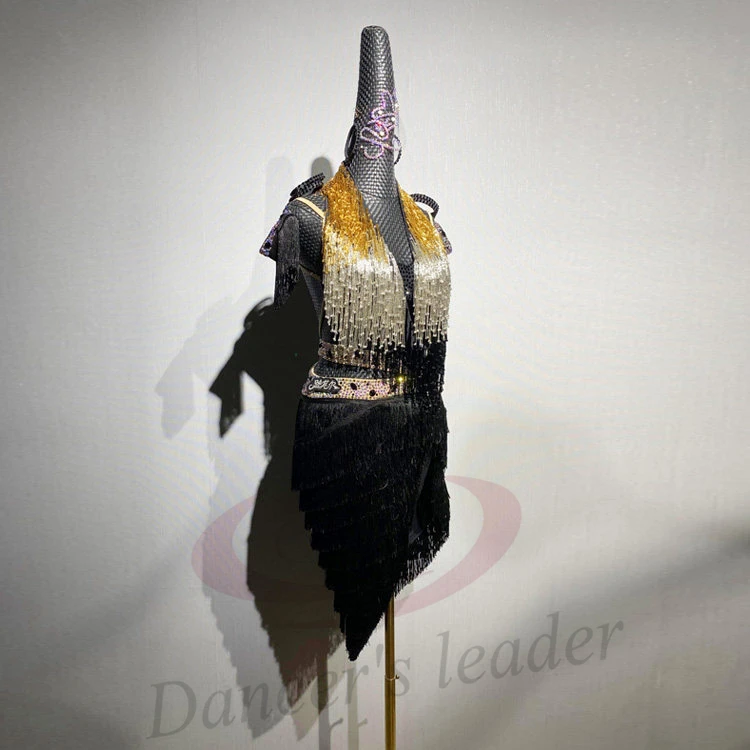 Latin Dance AB Stone Female Adult Children High-End Customized Gradient Bead Tube Tassel Tango Team Performance Dress