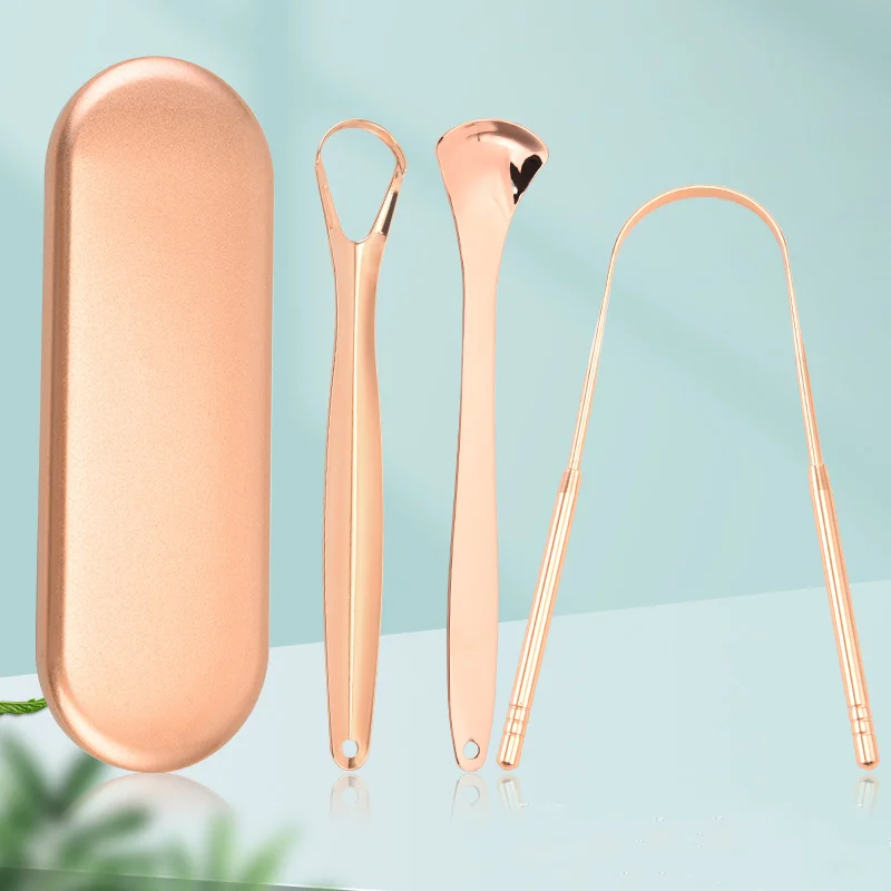 Rose Gold Stainless Tongue Scraper Free Shipping Oral Tongue Scraper Brush Fresh Longlasting Hygiene Cleaning Tool Supplies