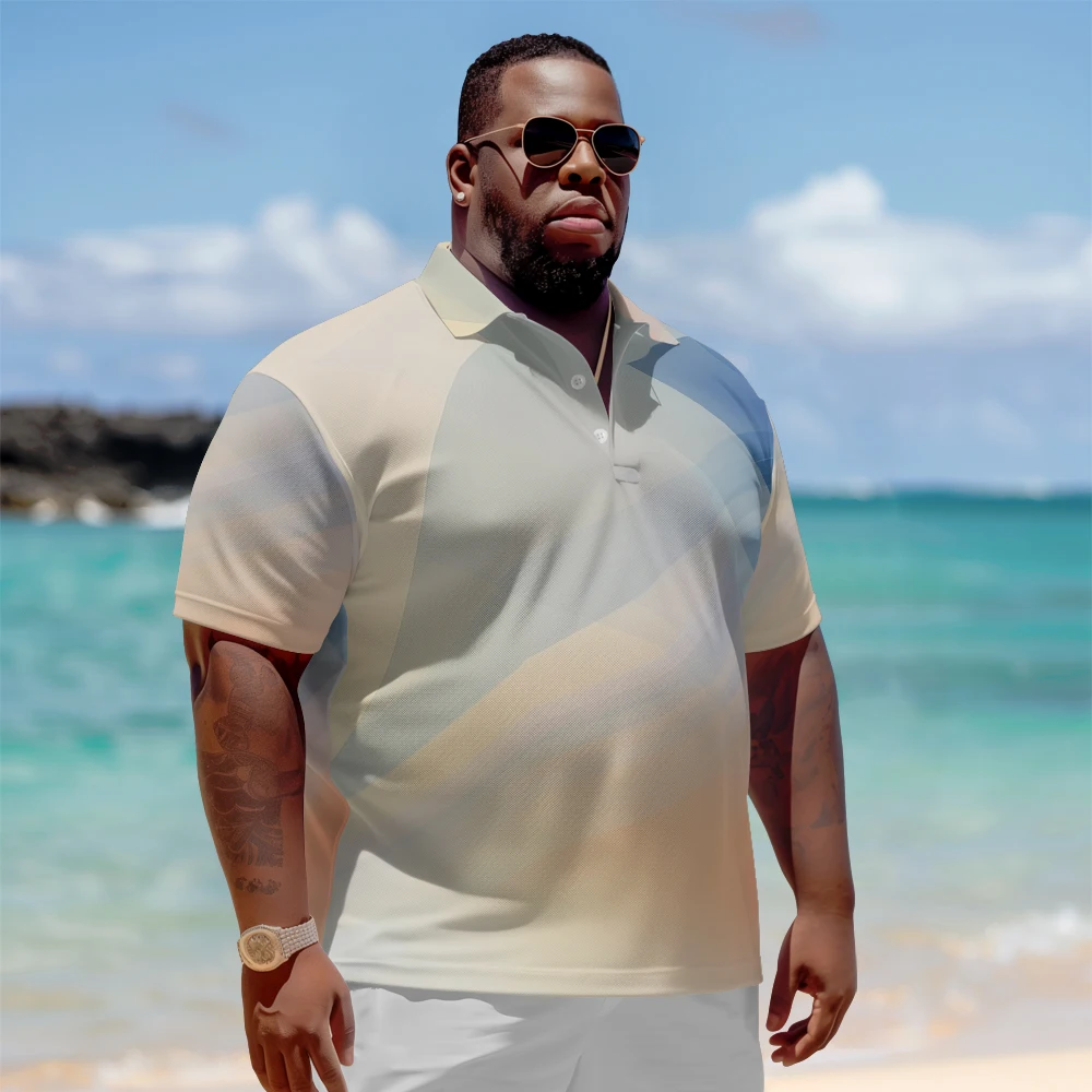 

1 men's plus size polo shirt with summer blue orange rendering printed casual collar button suitable for shopping and golf