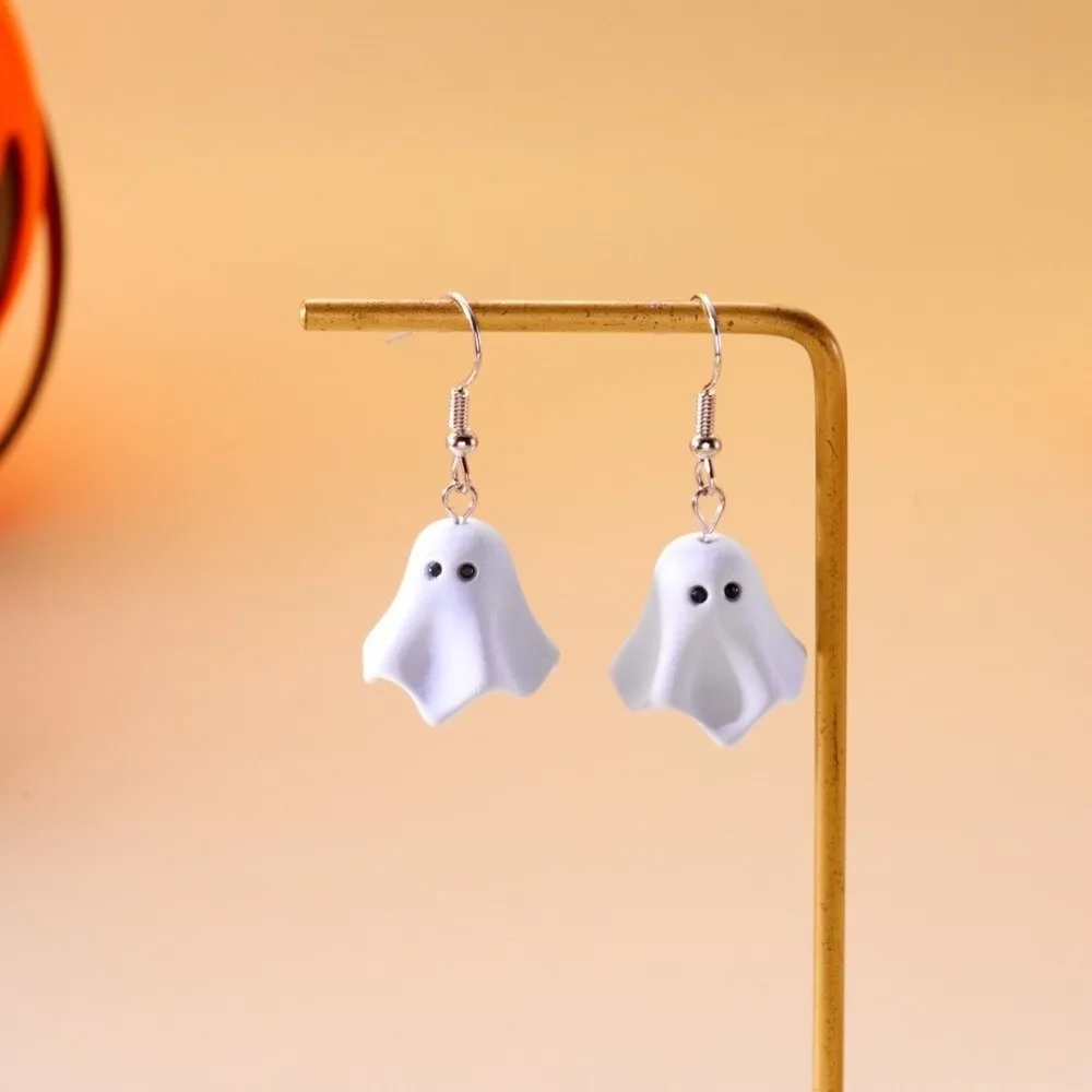 Fashion Cartoon Ghost Drop Earrings Alloy White Dangle Earrings Lightweight Jewelry Halloween Earrings Street Rock Style