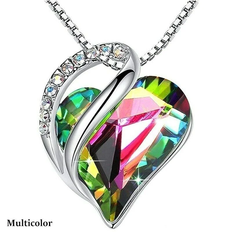 14 Colors Fashion Silve Love Heart Crystal Zircon Pendant Necklace with Packing Box for Women Engagement Jewelry Halloween Gifts