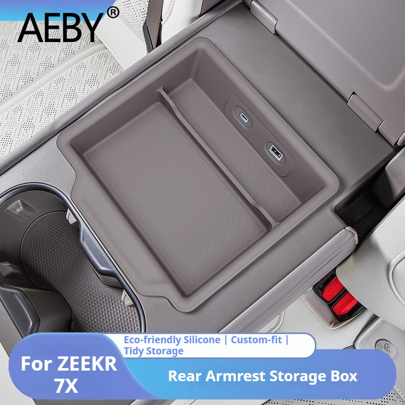 

AEBY For ZEEKR 7X 2024 2025 Rear Seats Center Console Organizer Tray Silicone Protective Cover with Lid Interior Accessories