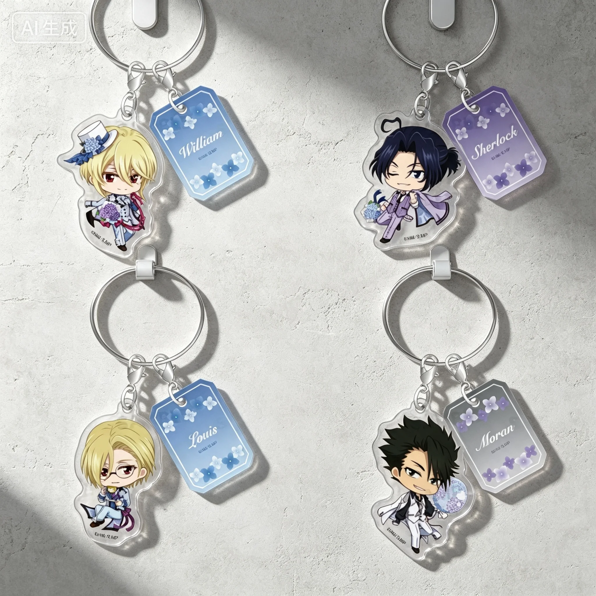 Anime Moriarty the Patriot William James Moriarty Purple Yam Flower Ver Acrylic Pendant Keychains Bag Decorations Bag Charm