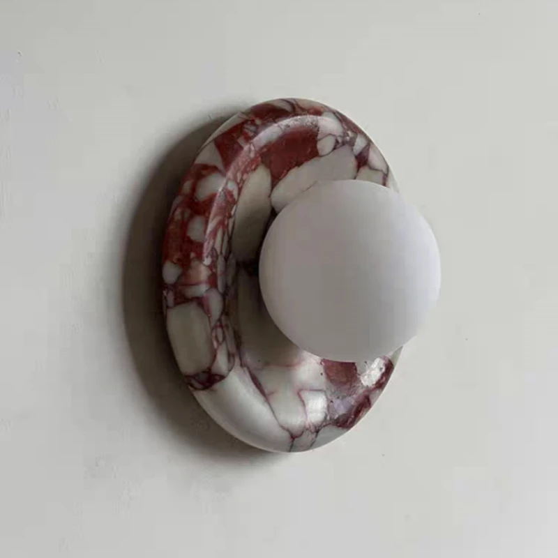 Round Real Stone Wall Light Home Decoration White Glass G9 Bulb For Indoor Bedroom Living Room Each One Different