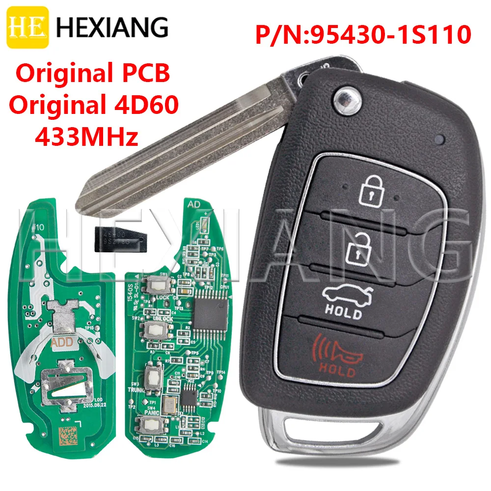 DR 95430-1S110 Original PCB Original 4D60 Chip 433MHz Flip Car Remote Key With HYN14R Blade For Hyundai HB20 2016 2017 2018 2019