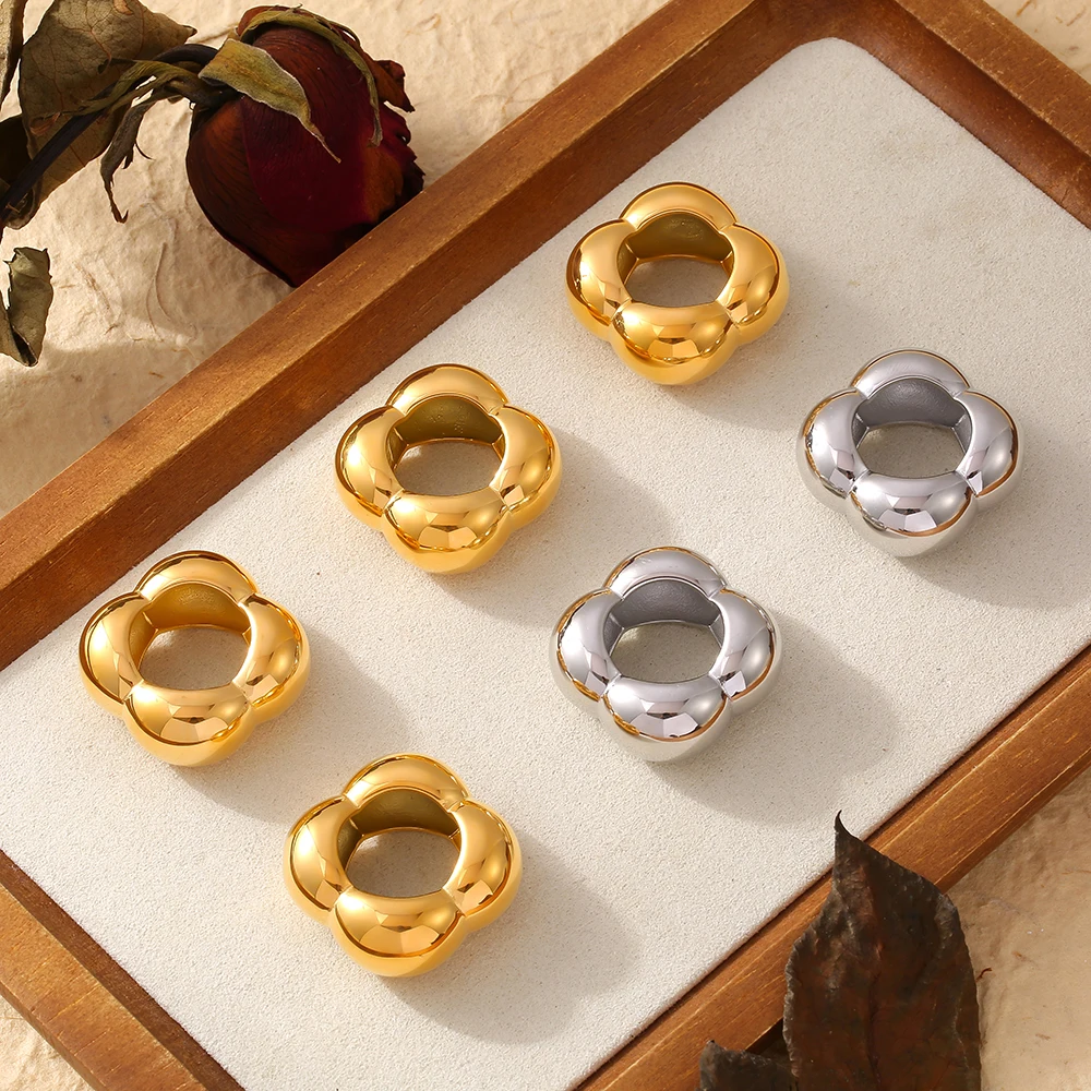 Liora High Quality Stainless Steel Flower Rings For Women PVD Gold Plated Polished Smooth No Tarnish Index Finger Rings Jewelry