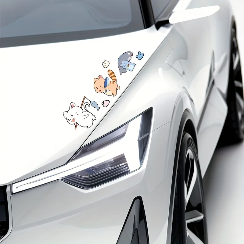 So Many Cats and Kittens Fishing Fun Vinyl Car Stickers for Auto Hood Winodw Body Decals Moto Helmet Laptop Water Cup Decoration