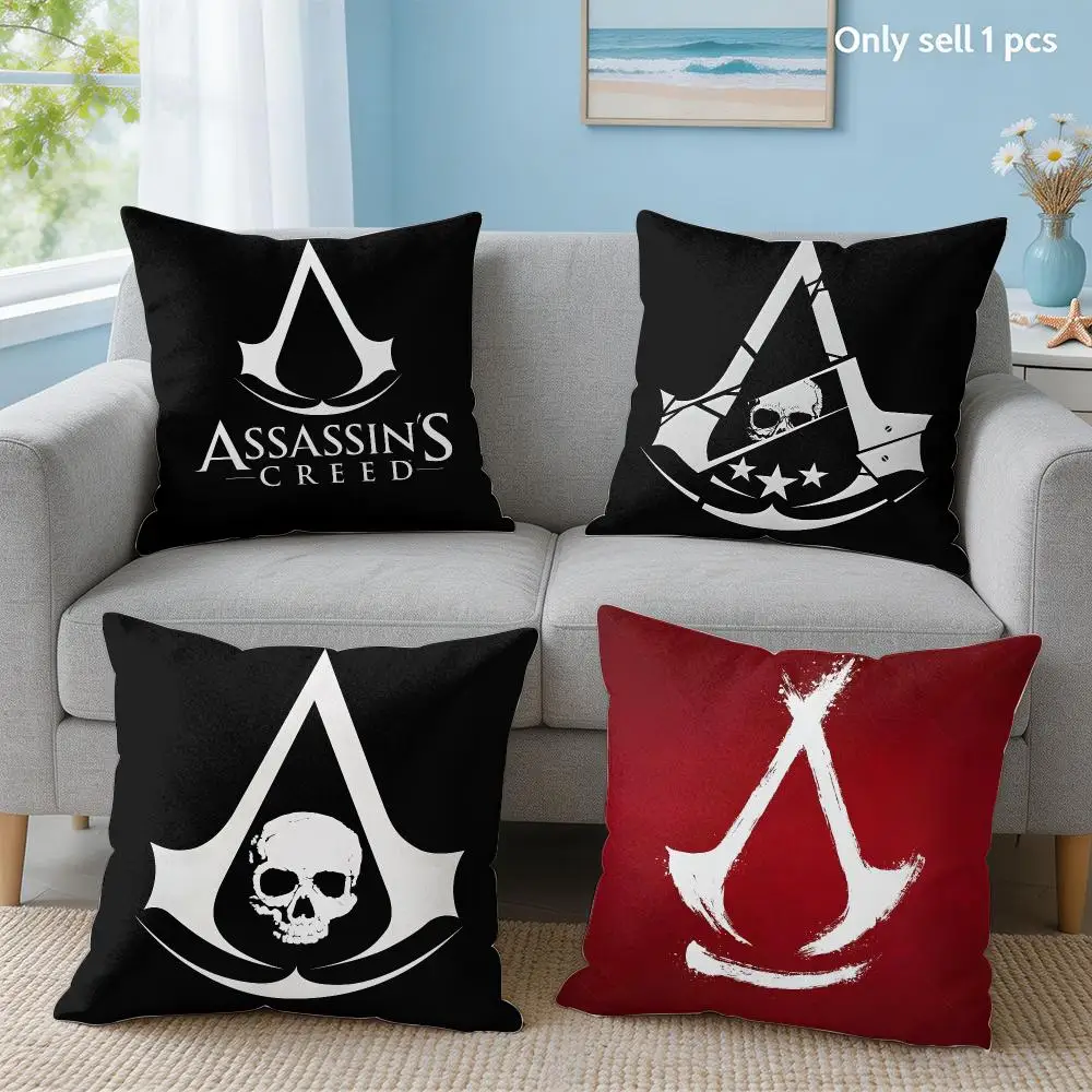 Game A-Assassins C-Creed logo Cushion Cover Soft Short Plush Throw Pillow Cover Hidden Zipper Cutecore Sofa Bedroom Home Decor