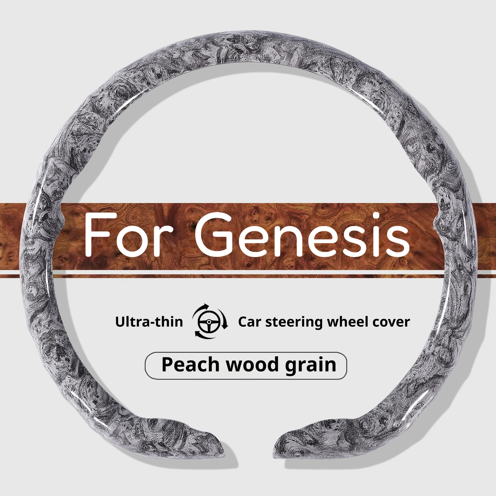 For Genesis Peach Wood Grain Car Steering Wheel Cover Fit G70 G80 G90 GV60 GV70 GV80 GV90 Buckle Style Easy Install Accessories
