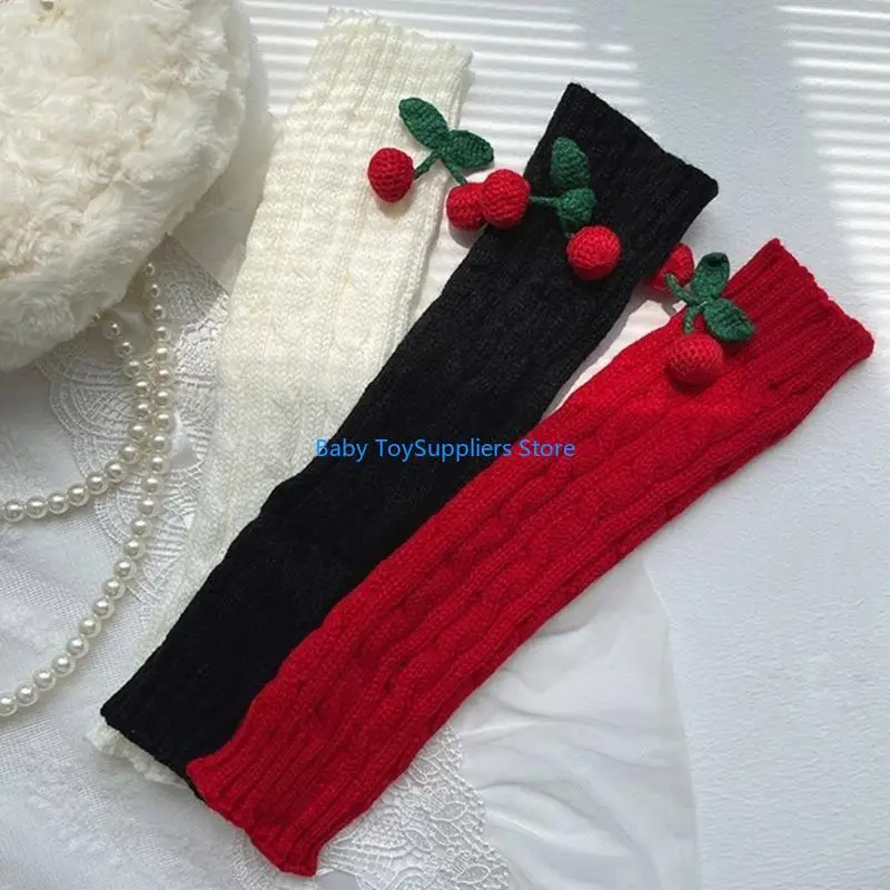 

R1WF Cherry Decor Leg Warmers for Little Girls Slouchy Socks for Dress Toddler Winter Cable Knit Socks Thicken Warm Leggings
