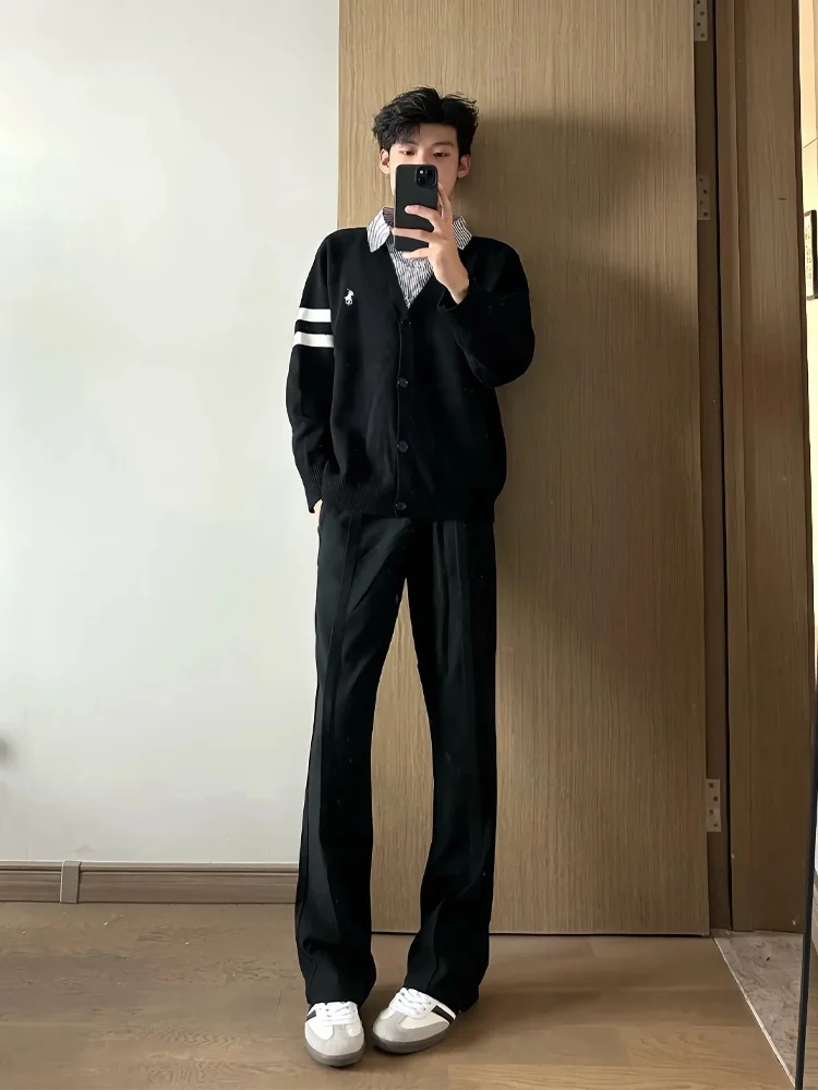 

Cleanfit Bla High Waist Men's Casual Pants Knife Drapey Slimming Straight Leg Micro Flared Trousers Casual Sle