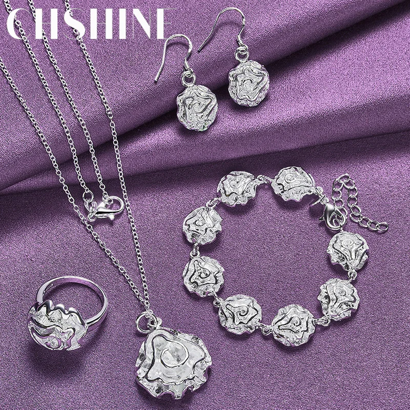 

CHSHINE 925 Sterling Silver Rose Charm Pendant Necklace Ring Earrings Bracelet For Lovers Party Fashion Gift Jewelry Sets