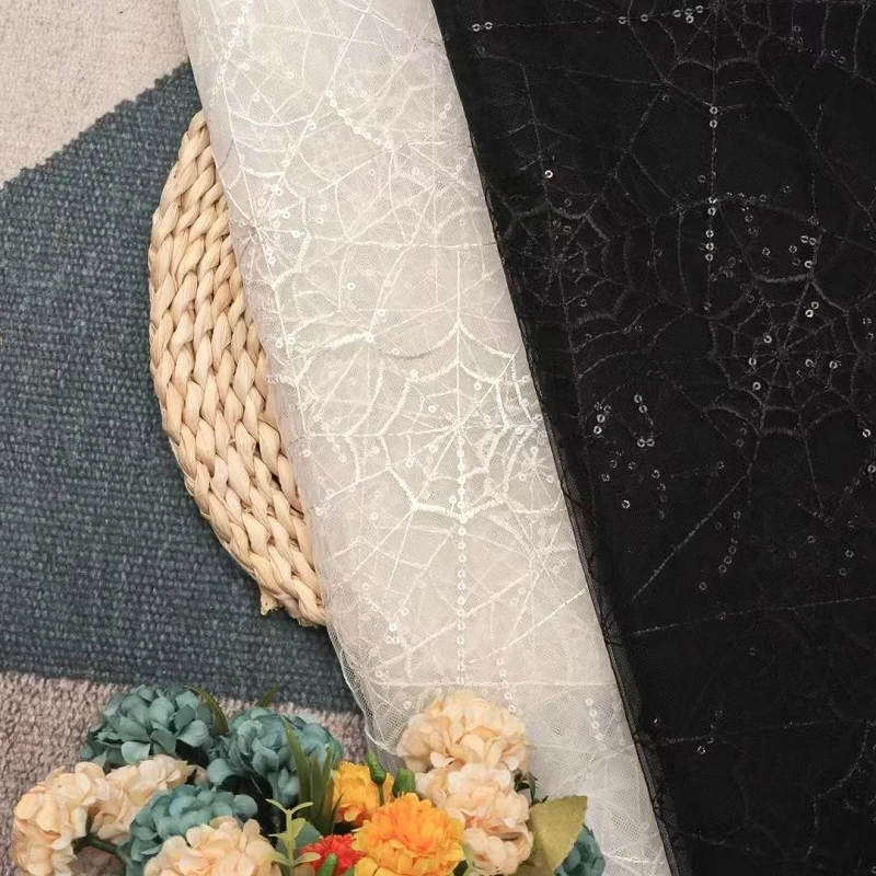 

5Yards Black White Spider Web Sequins Lace Tulle Fabric Halloween Party Decoration DIY Crafts Lining Fabric