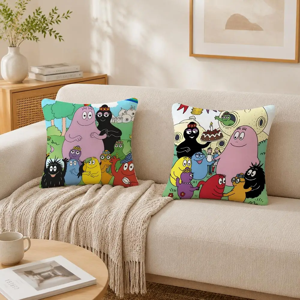 Cute Cartoon B-Barbapapa Cushion Cover Plush Decorative Pillow Case With Hidden Zipper Cutecore Room Decor For Home