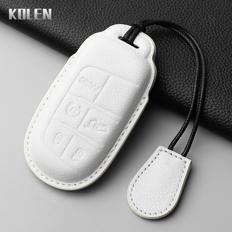 Leather Car Key Case Cover Shell For Jeep Renegade Compass Grand Cherokee For Chrysler 300C Wrangler Dodge Key Protector Holder