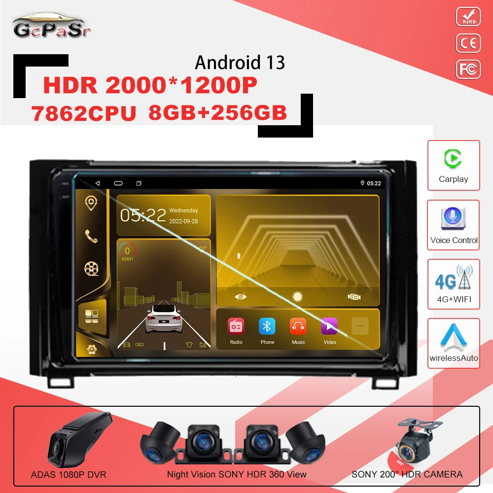 

For Toyota Tundra XK50 2013-2020 Android13 Car Radio Multimedia Monitor Navigation GPS Stereo QLED Screen Video Player 7862CPU