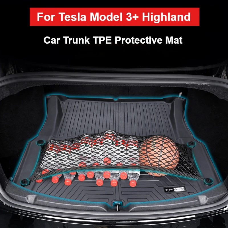 

For Tesla Model 3+ Highland 2023 2024 Car Trunk TPE Protective Mat with Mesh Pocket Waterproof Tailgate Protection Mat Fit Tesla