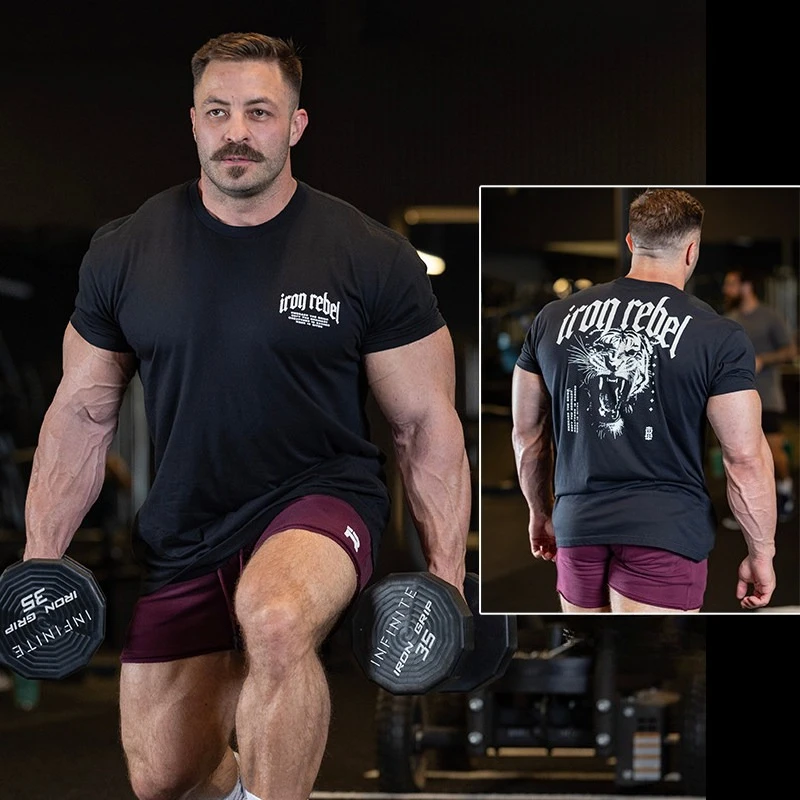 2026 GYM IR Krafttraining Kurzarm-Schweißabsorbierendes Dehnbares Atmungsaktives Sport-Tough-Guy-Muskelmann-Fitness-T-Shirt