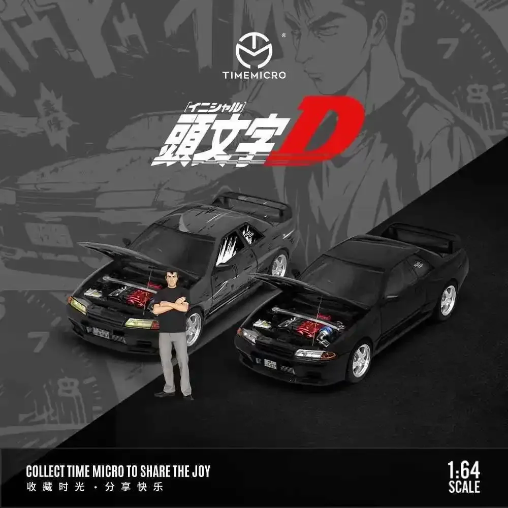 TM en Stock 1:64 Skyline GTR R32 inicial D caricatura Diecast Diorama colección de modelos de coches Toy Time Micro