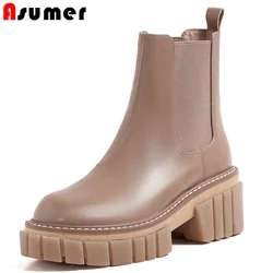 ASUMER 2023 top quality genuine leather shoes women ankle boots autumn winter chelsea boots square heel platform shoes woman