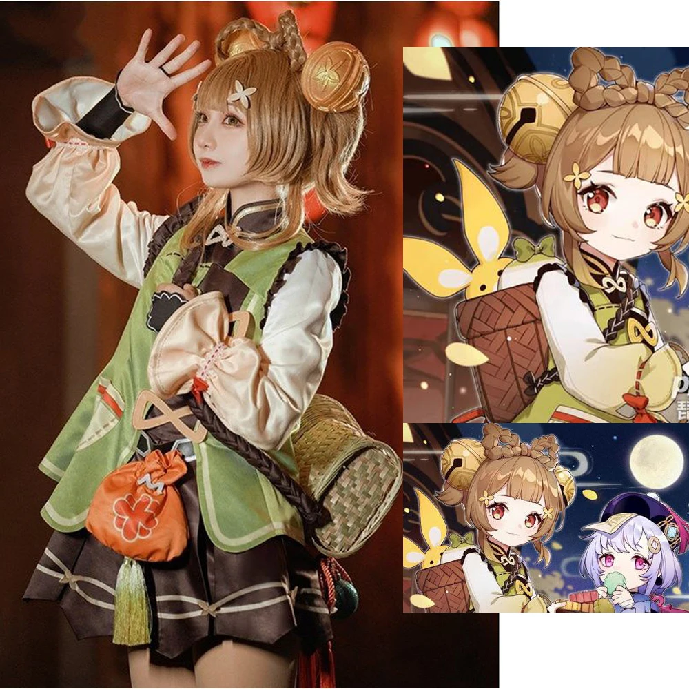 2022 Genshin Impacto Yaoyao Bonito Traje Cosplay Peruca Uniforme Anime Jogo Estilo Chinês Trajes De Halloween Para As Mulheres