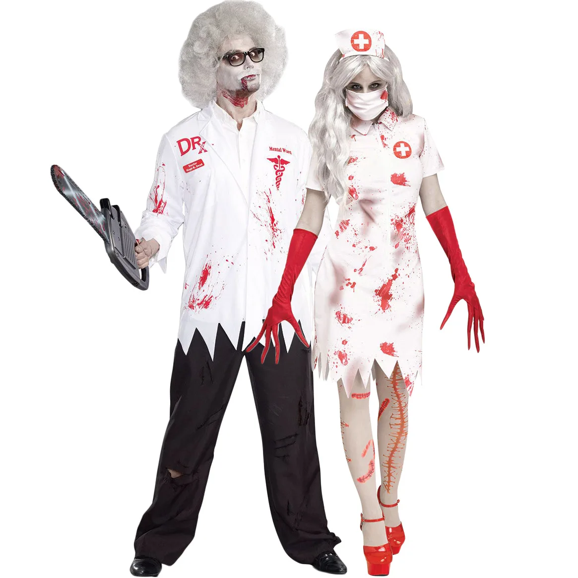 Zombie Nurse Cosplay Halloween Hospital Dress for Women Horror Fake Blood Nurse Uniform Vampire Fancy Party Dress