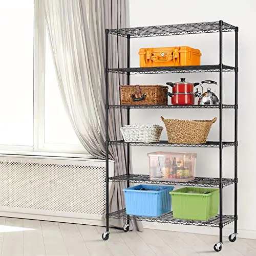 

Six-Level Adjustable Heavy-Duty Wire Shelving Unit With Casters For Kitchen, Garage, Pantry And Laundry Organization