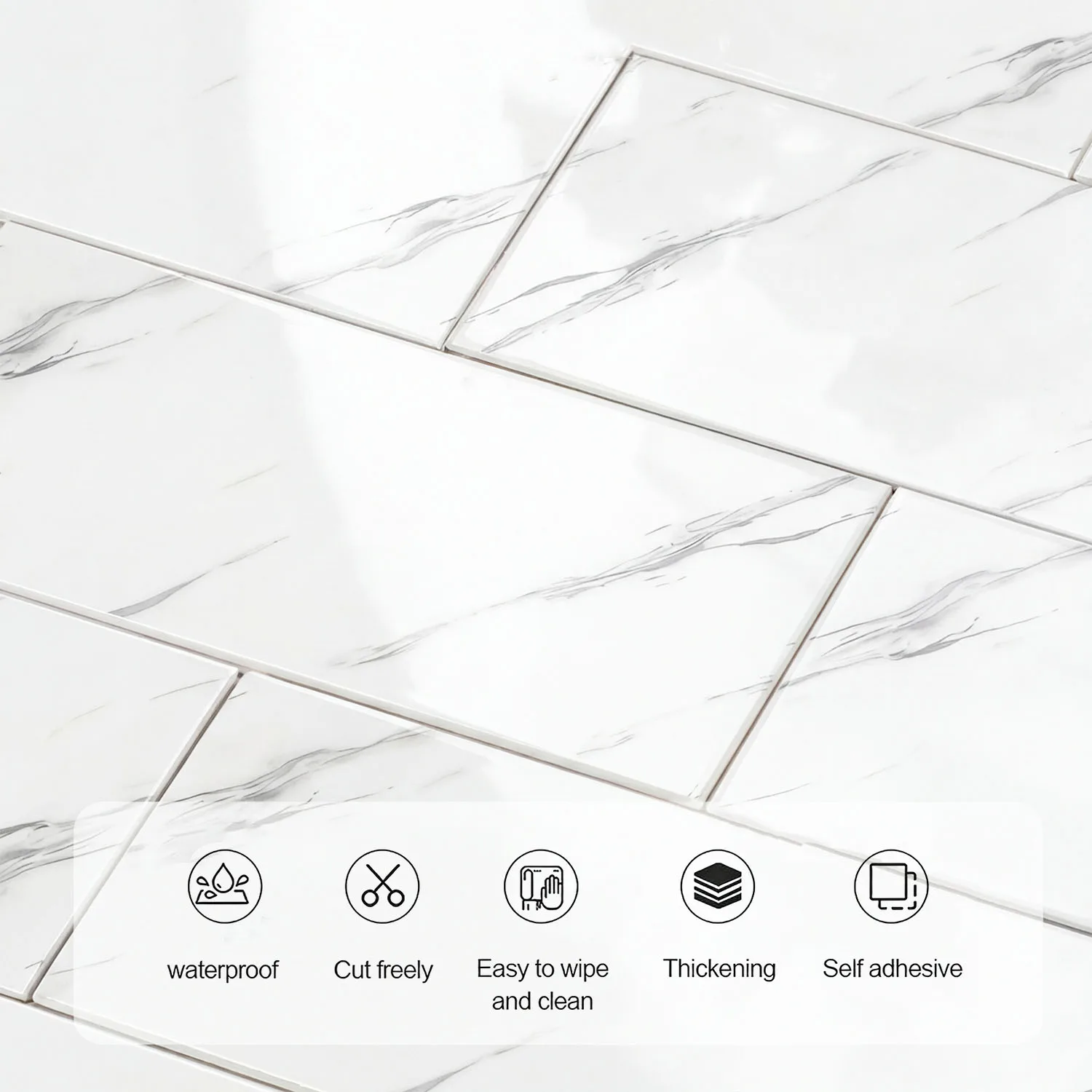 

10-50Pcs Thickened IXPE Marble Wall Sticker Waterproof Faux Ceramic Self-Adhesive Wall Panel for Bathroom Kitchen Hotel Decor