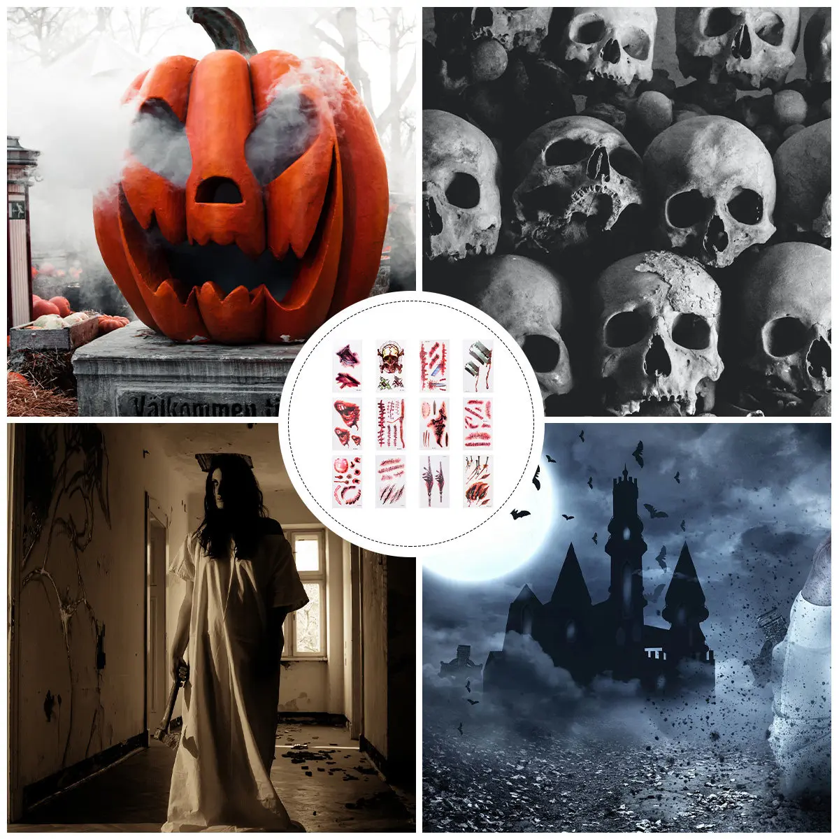 

24 водостойких временных тату-наклеек: страшные шрамы, кровавые гримы для Хэллоуина, легко наносятся, для праздников