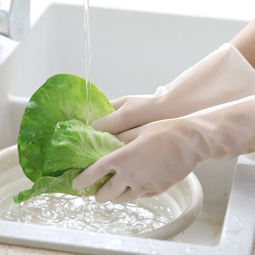 

Dishwashing Waterproof Non PVC Household Kitchen Gloves Translucent Random Pattern Car Washing Laundry Cleaning Heavy