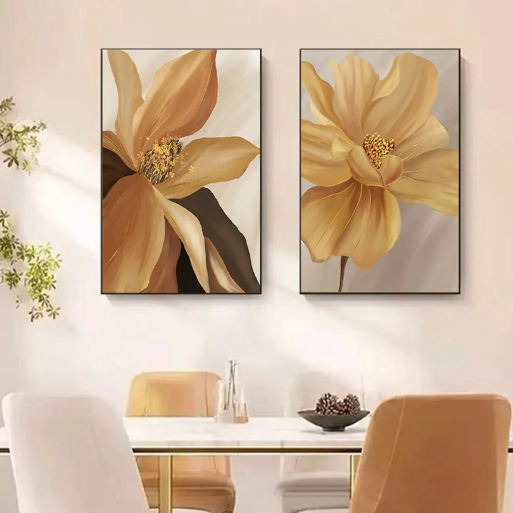 Modern Big Floral Yellow Flowers Posters Luxury Abstract Canvas Painting Wall Art Print Pictures Living Room Interior Decor