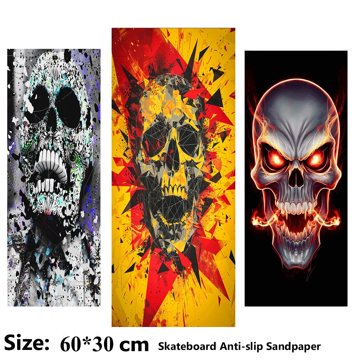 

Graffiti Flaming Skull Pattern Electric Scooter Anti-slip Sticker Sandpaper Skateboard Grip Tape Sheet 60*30cm