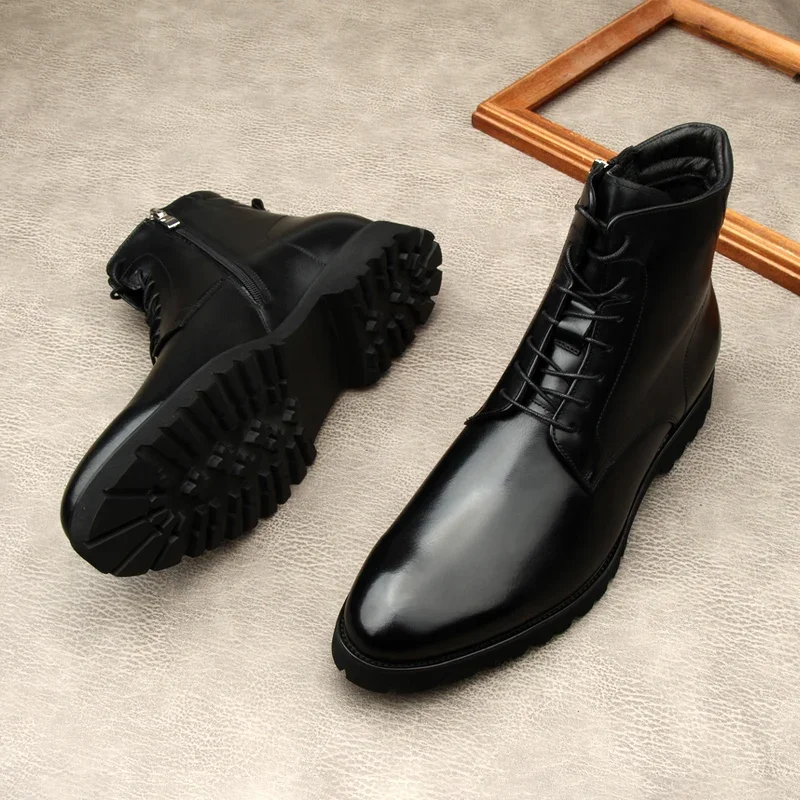 Large Size EUR46 Winter Black Mens Ankle Boots Genuine Leather Boots Male Office Shoes image 5