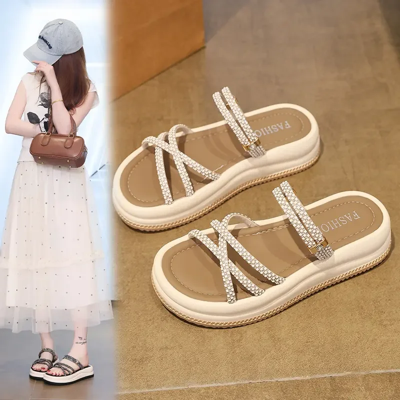 

Women's new comfortable, fashionable and versatile summer one-piece drag on women's shoes casual sandals women's shoes