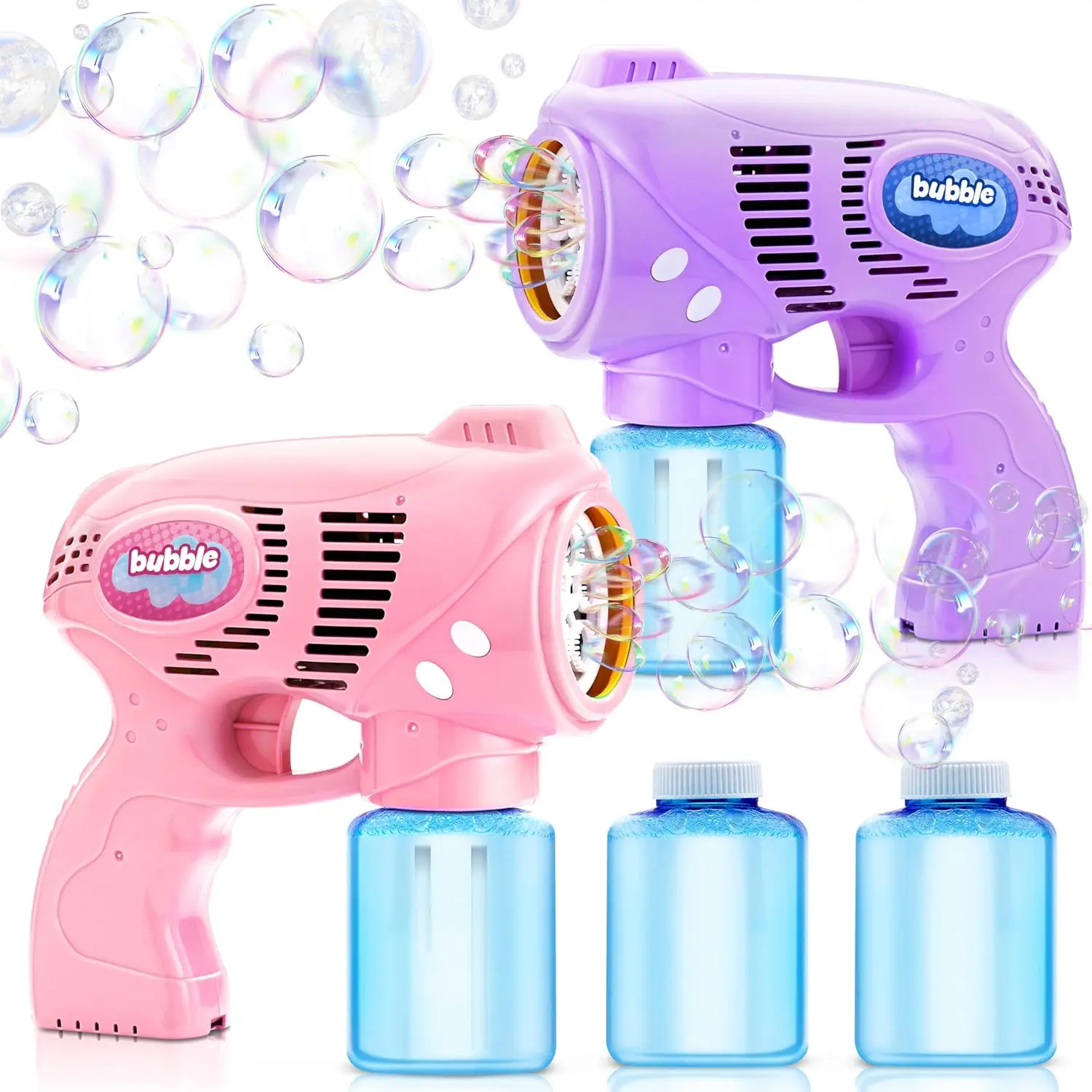 

JOYFY 2 Bubble Guns with 2 Bottles Refill Solution Bubble Machine Gun for Kids Summer Party Outdoors Activity Birthday Gift